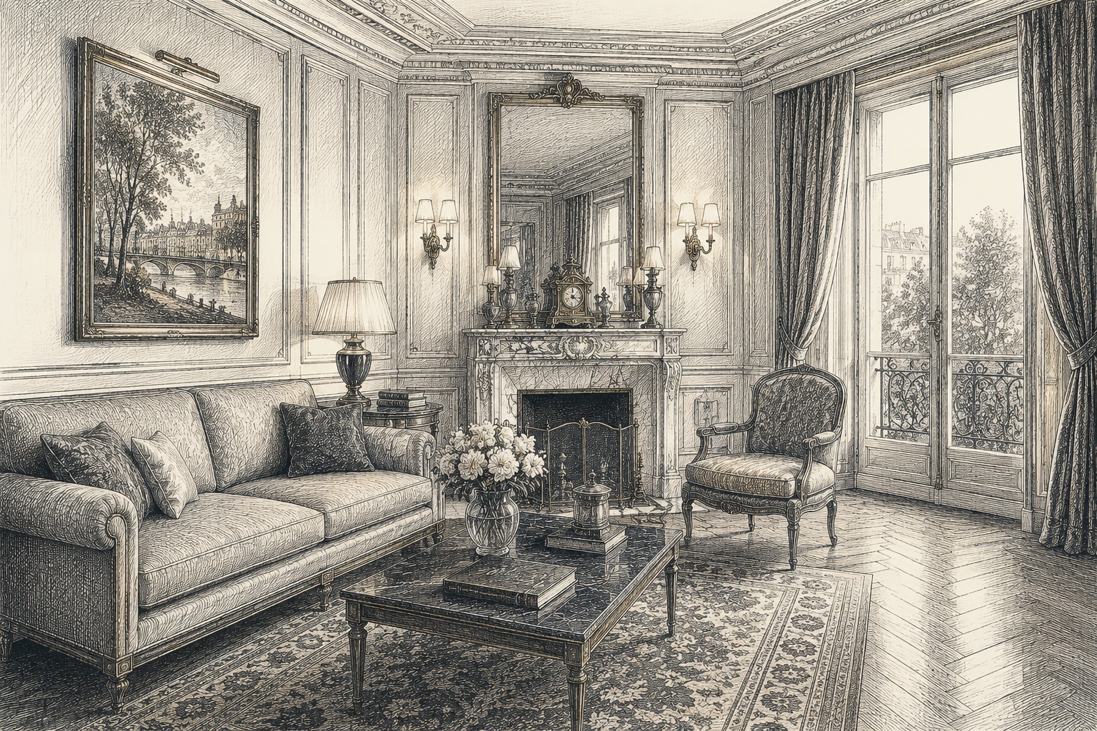 Salon haussmannien, illustration éditoriale