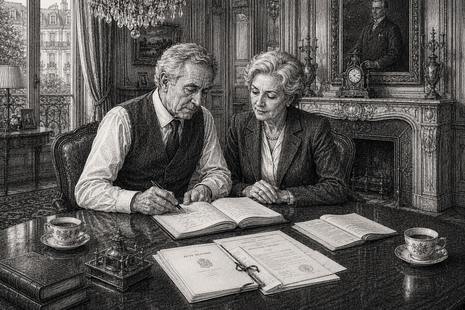Couple en planification patrimoniale, illustration éditoriale